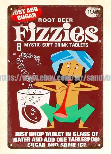 Food And Snacks Ideas - ป้ายโลหะตกแต่งสไตล์โมเดิร์นลาย Fizzies 1960s สำหรับเครื่องดื่มและขนมขบเคี้ยว