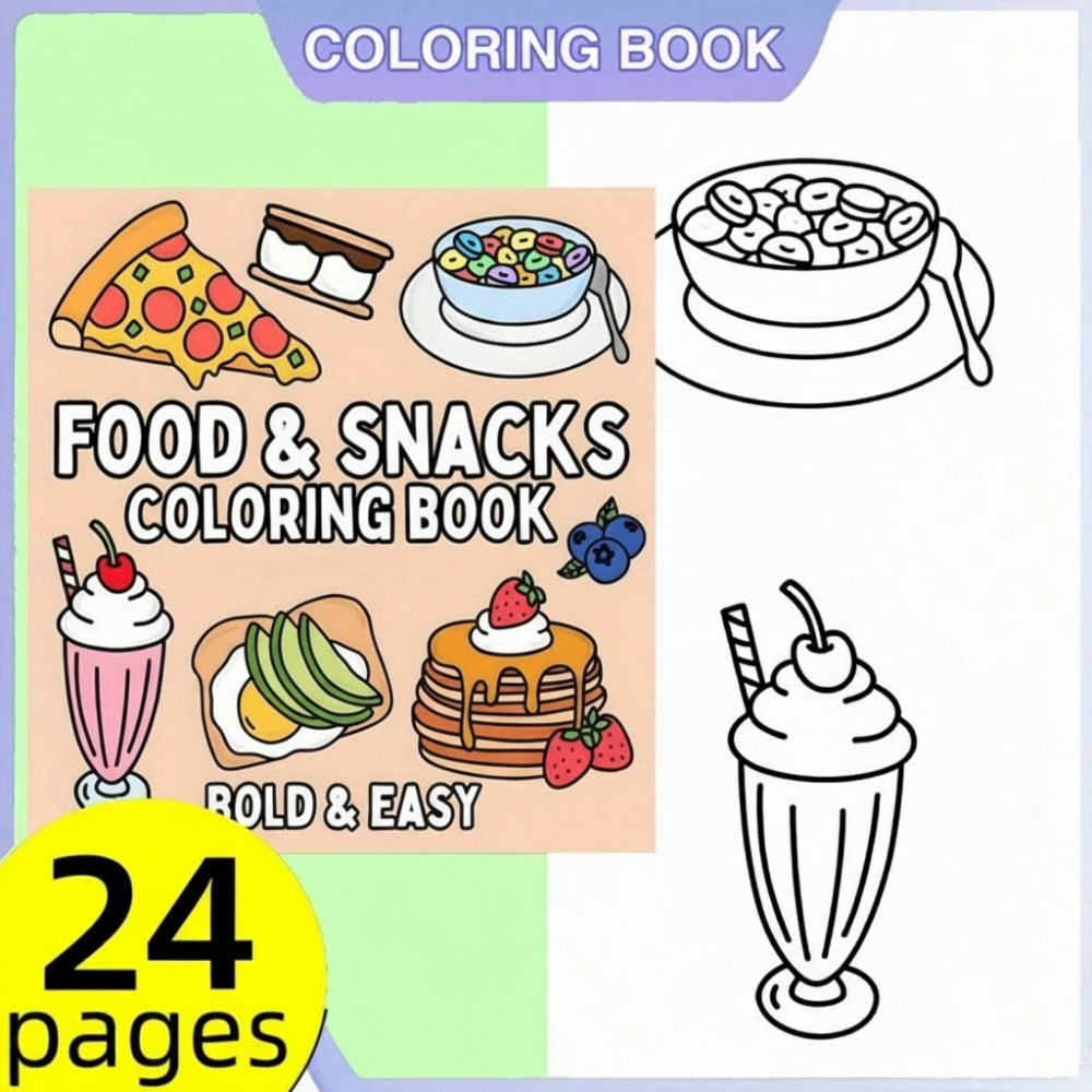 Food And Snacks Coloring Pages - สมุดระบายสีอาหารและขนม 24 หน้า ลายสวยน่ารัก สำหรับผู้ใหญ่ บรรเทาความเครียด