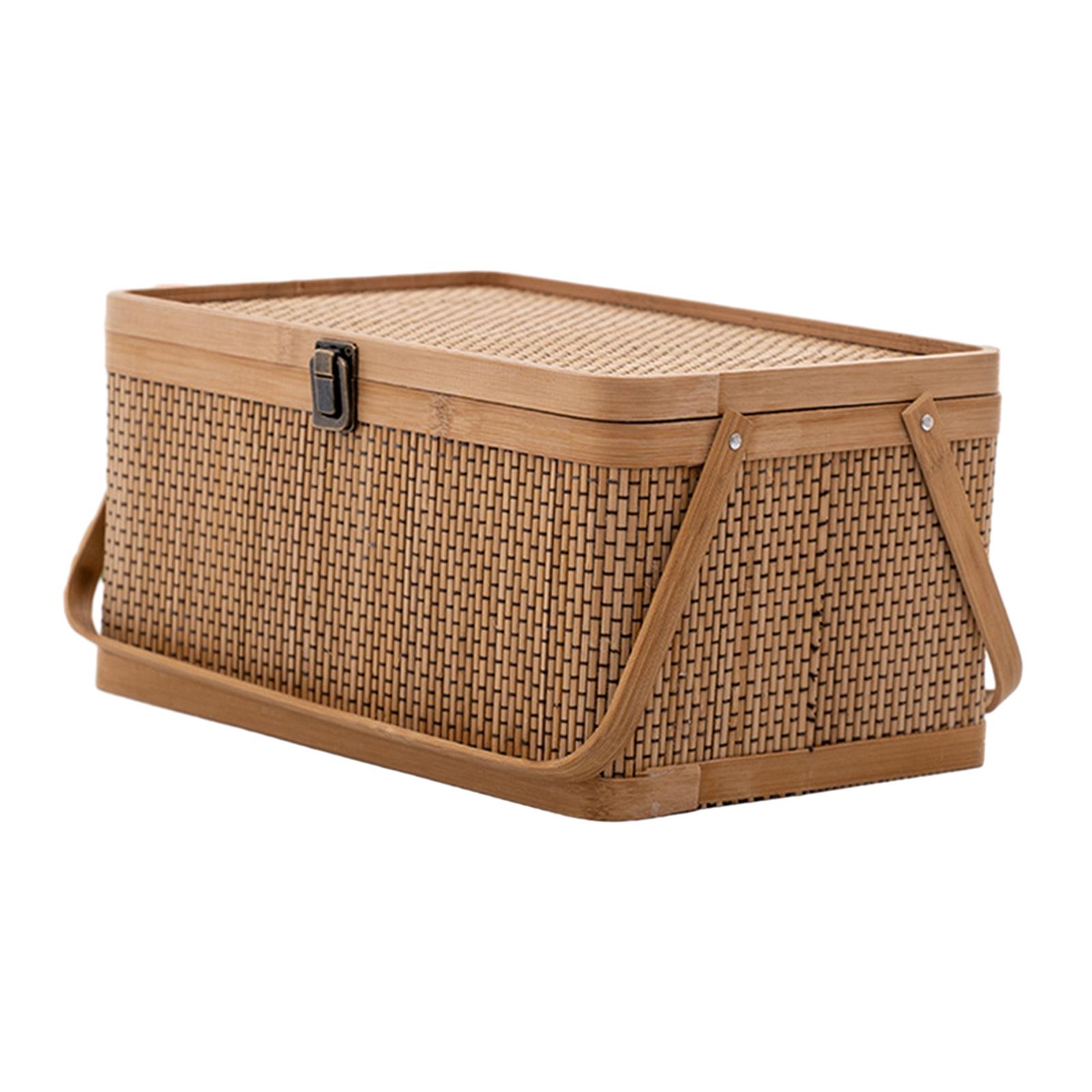 ตะกร้าปิกนิกไม้ไผ่ทำมือพร้อมฝา - Snacks Food Hamper Basket บทวิจารณ์และราคา