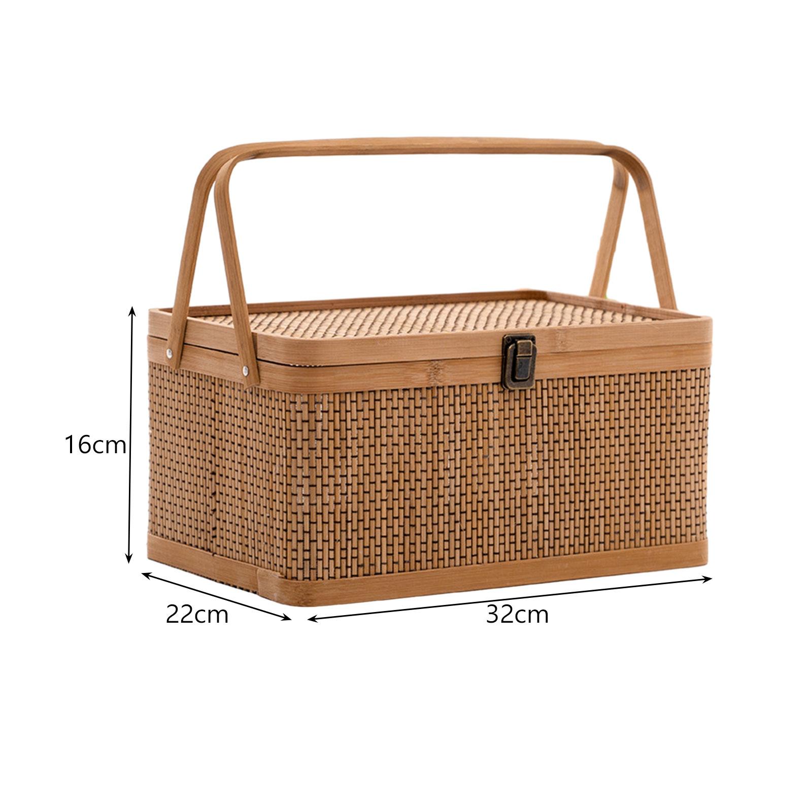 ตะกร้าปิกนิกไม้ไผ่ทำมือพร้อมฝา - Snacks Food Hamper Basket บทวิจารณ์และราคา