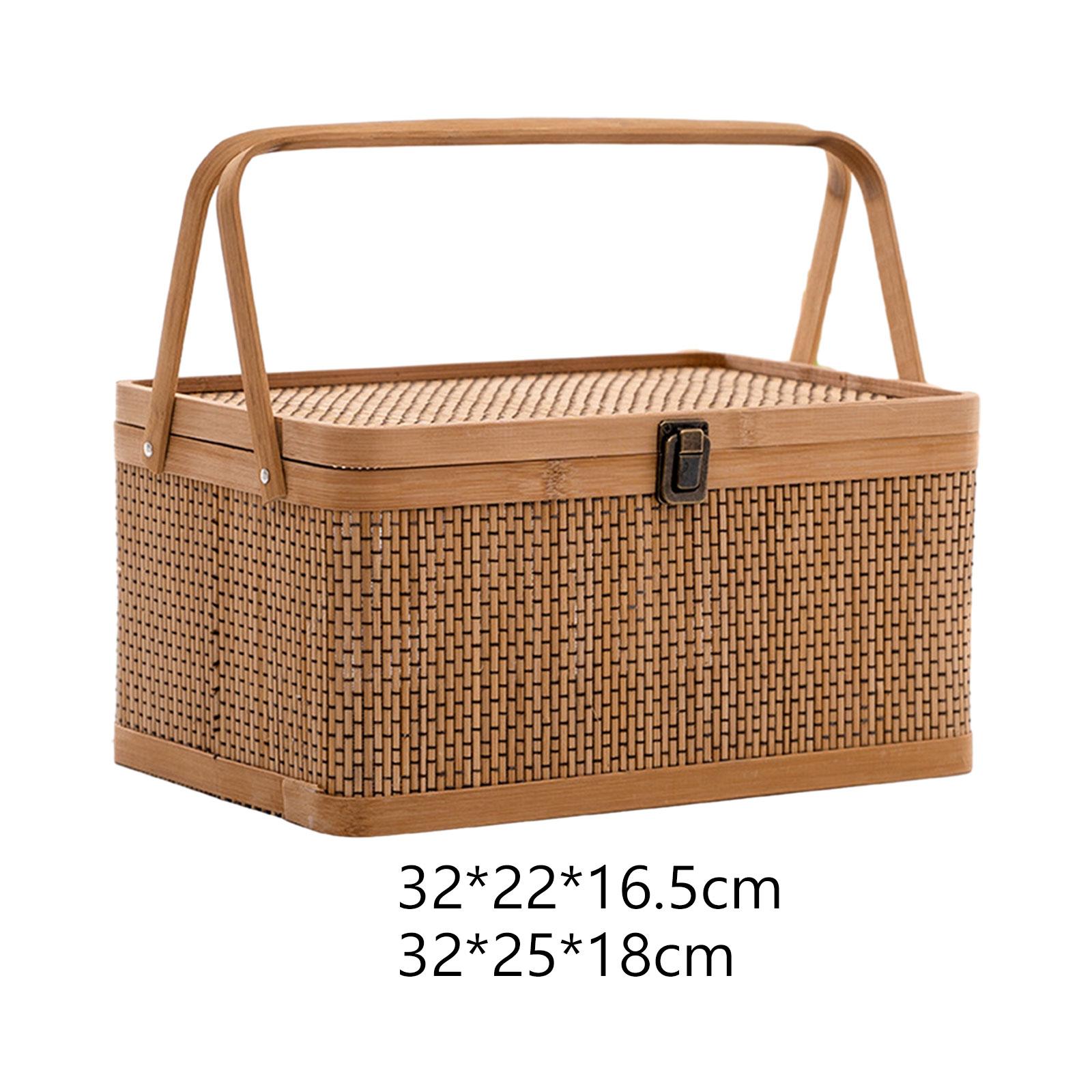 ตะกร้าปิกนิกไม้ไผ่ทำมือพร้อมฝา - Snacks Food Hamper Basket บทวิจารณ์และราคา